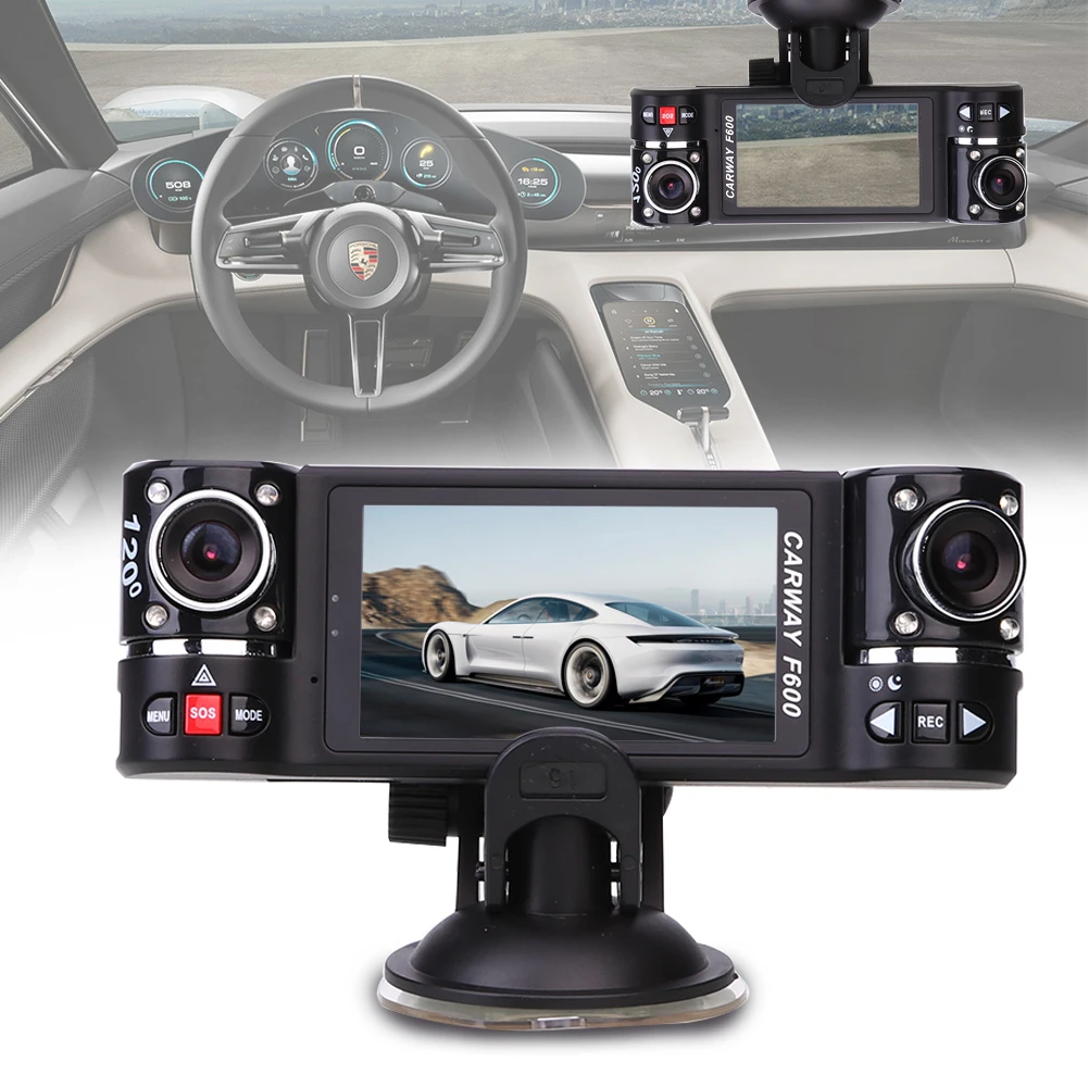 F600 2.7" HD 1080P Dual Lens Car Vehicle DVR Rear View Auto Data Recorder