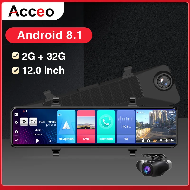ACCEO 12 &quotАвтомобильный видеорегистратор зеркало заднего вида 4G Android 8 1 GPS