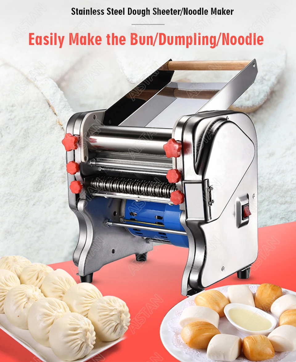 FKM240 Electric Dough Roller Stainless Steel Dough Sheeter Noodle Pasta Dumpling Maker Machine 220V Roller and Blade Changable