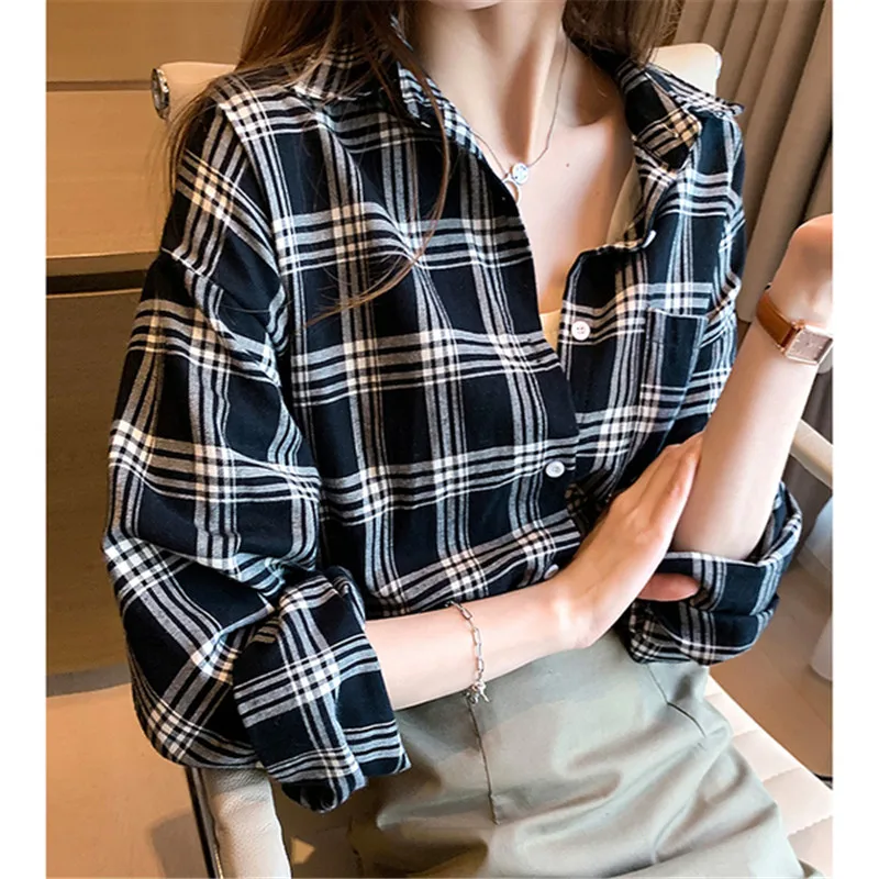 

Long Sleeve Plaid Shirt for Women, Spring and Autumn Retro Hong Kong Style, Korean 2021 New Loose and Versatile Shirt Coat