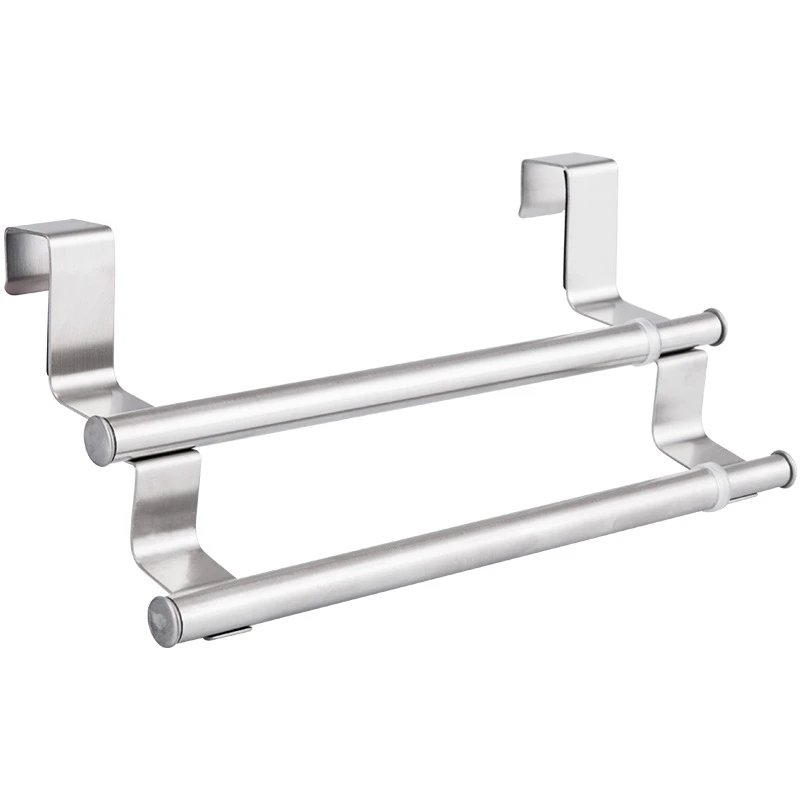 1pcs Double layer Выдвижная вешалка для полотенец из нержавеющей стали над дверью вешалка для полотенец Держатель для ванной комнаты на полку кухонного шкафа - Цвет: 1pcs Double layer