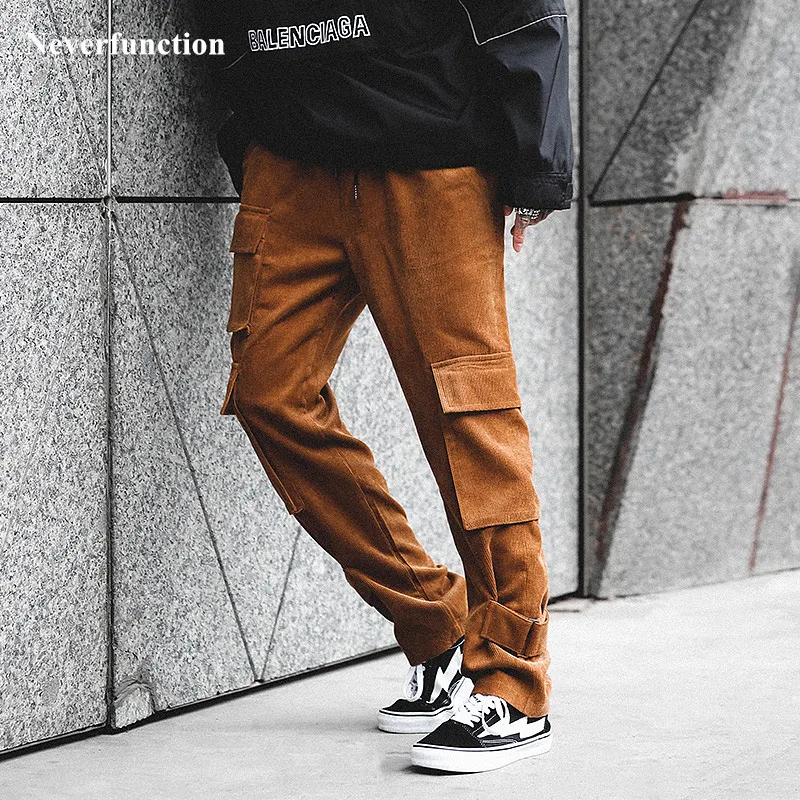 Осенне-зимние новые мужские винтажные вельветовые повседневные брюки карго уличная Harajuku с эластичной резинкой на талии многокарманные мужские брюки для бега