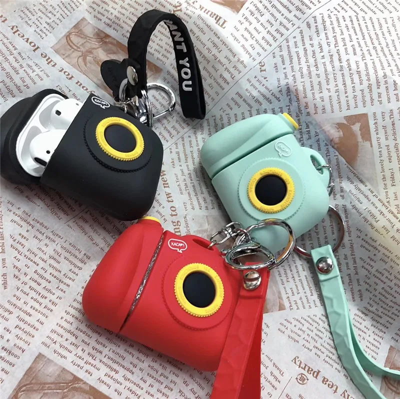 Ins Милая бутылка для камеры airpods чехол Брелок беспроводной Bluetooth гарнитура Набор для airpods 1/2 Мягкая силиконовая зарядная коробка