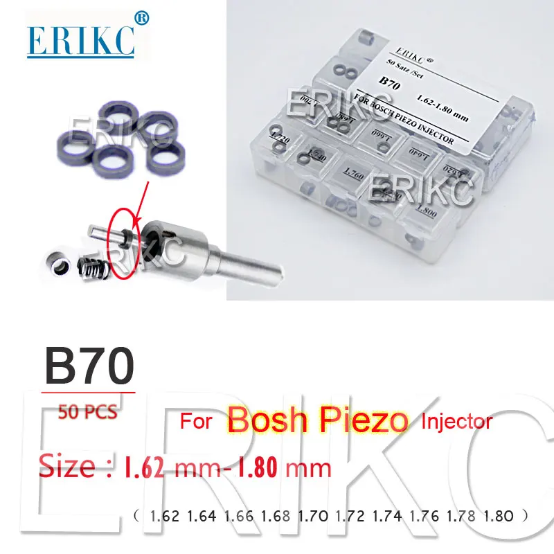 ERIKC 50 шт. B70 Shim 1,62-1,80 мм для Bosch Siemens Piezo B60 Размер 1,34-1,52 инжектор Регулировка B61 Размер 0,97-1,015 мм прокладка шайбы - Цвет: B70