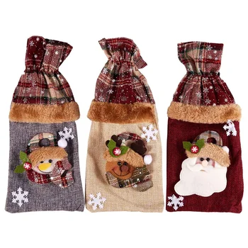 

3 Pcs Christmas Wine Bottle Cover Santa Snowman Sweater Holiday Champagne Bottle Cover Xmas Party Dining-Table Bottle Decoration