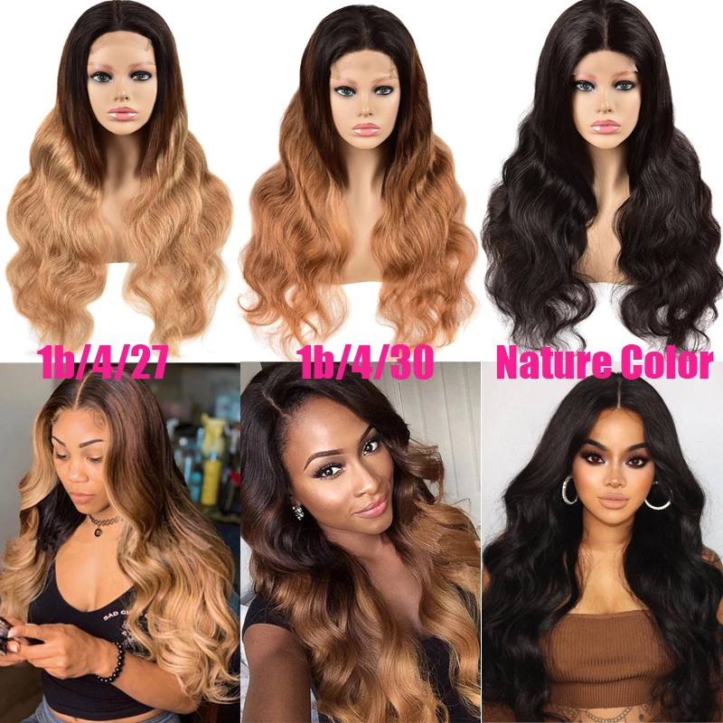 SAYME 150% Ombre Peruvian Body Wave Closure Wig 4x4 Lace Closure Wig Ombre Human Hair Wigs Remy 1B/4/27 Swiss Lace Wig For Women