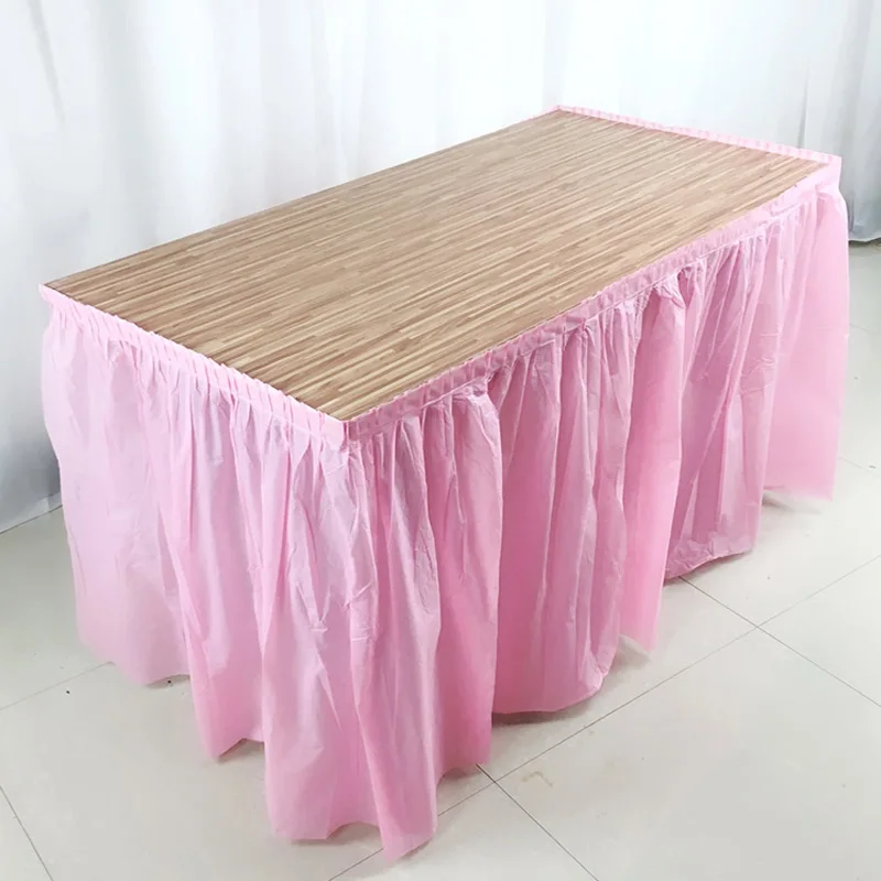 Solid Color Disposable Plastic Table Skirt Baby Shower Birthday Party Outdoor Wedding Party Table Skirt Decoration
