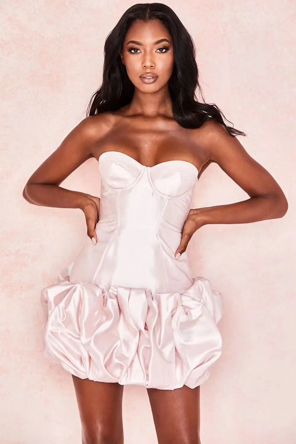

2019 New Women Fashion pink strapless off shoulder sleeveless Vestido Celebrity Evening Party Bodycon mini bandage dress
