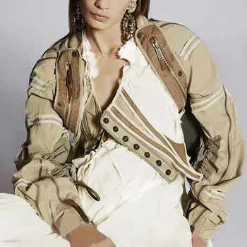 

2020 Spring and Summer New Personality Design Hit Color Matching Receiving Waist Careful Machine Coat Jacket Women