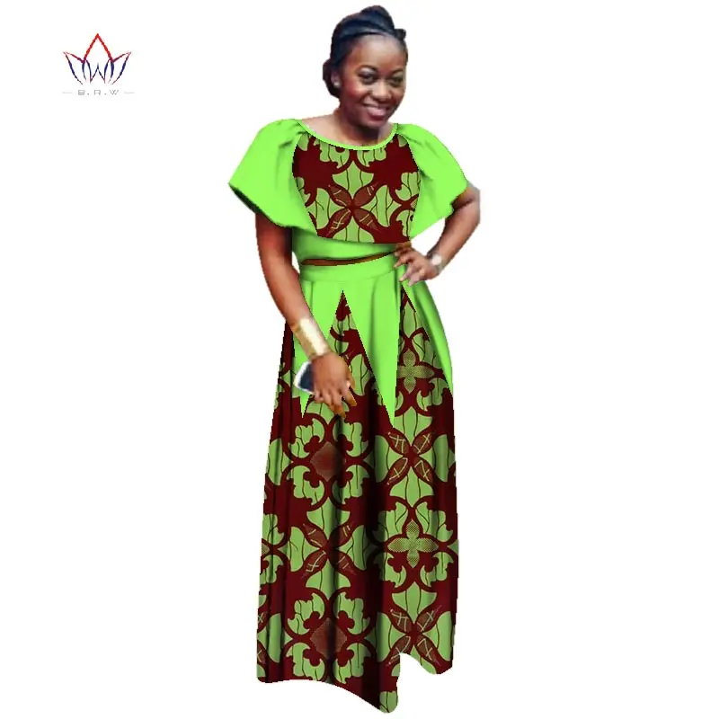

African Dresses for Women Bazin Riche African Clothes 2 Pieces Sets Dashiki Women Print Patchwork Top and Skirt Sets WY3203