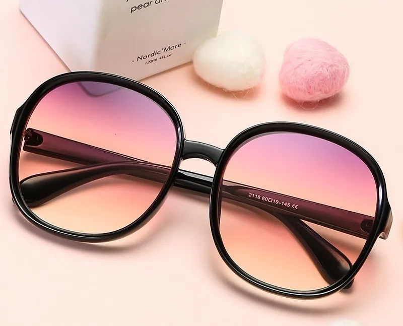 New Style Big Round Sunglasses Women Brand Designer Sun Glasses Men Oversize Female Grandient Vintage Shades Black Eyewear