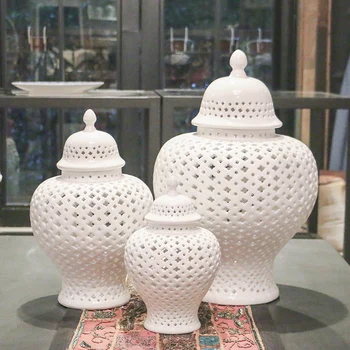 

Jingdezhen Ceramic White Hollow Large General Jar Hotel Model Room Decoration Vase