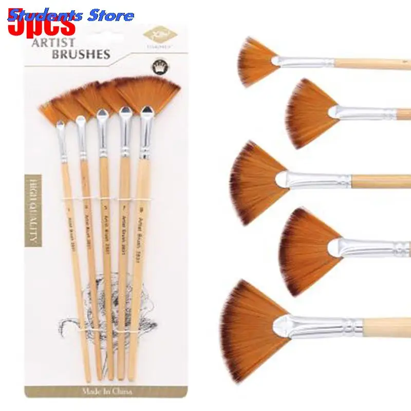 

5pcs Fan Shape Gouache Painting Pen Nylon Hair Paint Brush Drawing Art Supplies