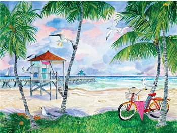 

Jmine Div 5D Bike Beach Palm Tree Full Diamond Painting cross stitch kits art High Quality Scenic 3D paint by diamonds