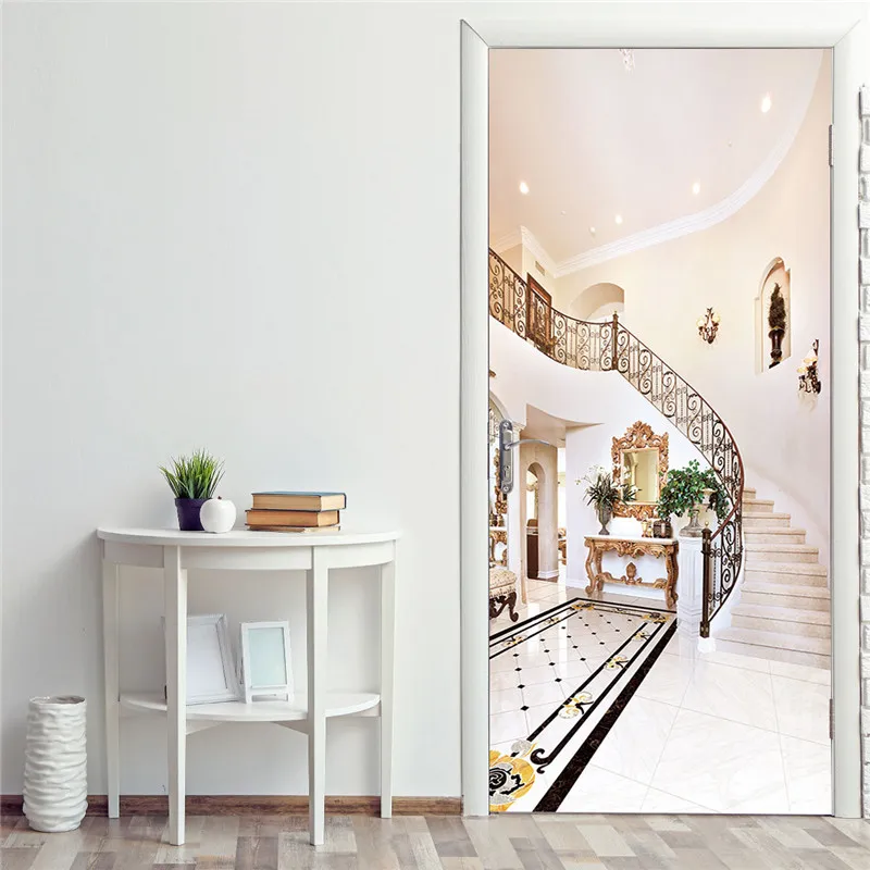 DZMT174 Sticker On The Door Autumn Yellow Tree Wallpaper Natural Landscape Decoration Decal Removable PVC Large Mural Home Decor Poster - Color: DZMT174