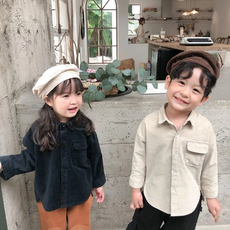 Детская рубашка в Корейском стиле Осень-зима г., Вельветовая рубашка для мальчиков и девочек блузка для маленьких девочек детская одежда от 1 до 7 лет