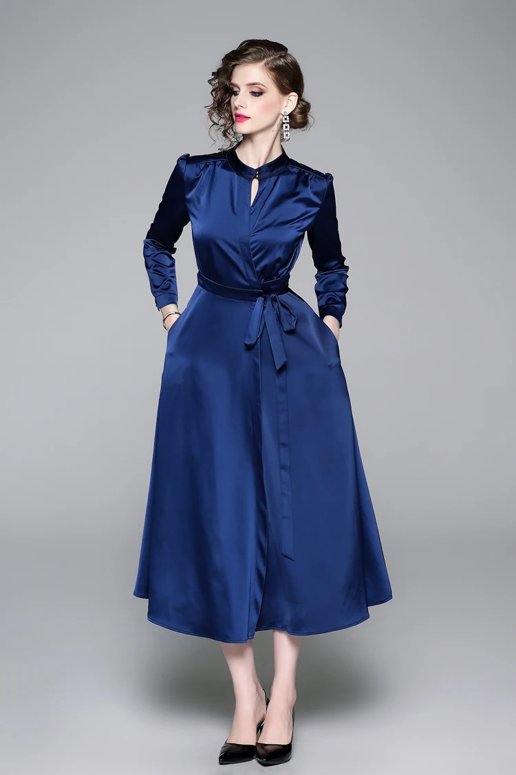 H Han queen осеннее винтажное платье женское роскошное элегантное вечернее платье с длинным рукавом для работы трапециевидной формы длинное платье