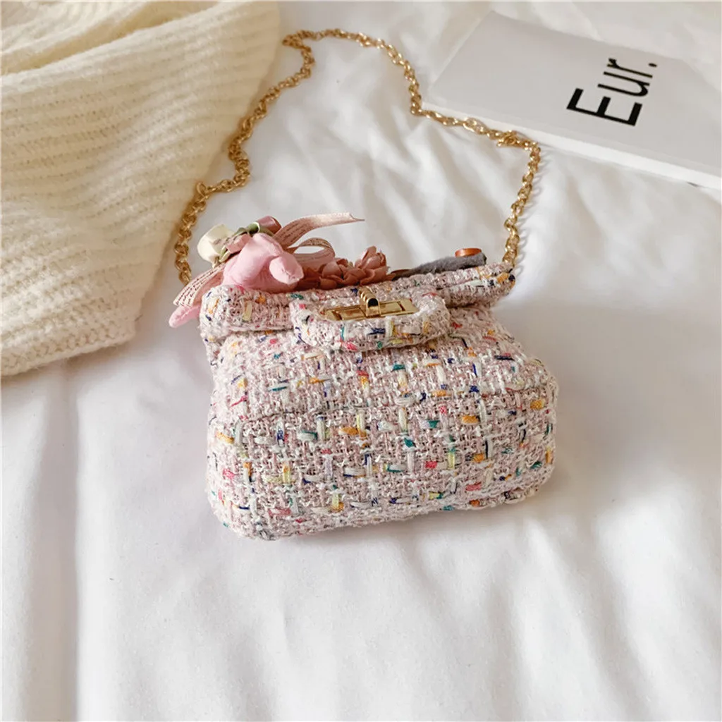 Модная Детская сумка-мессенджер, милая сумка на плечо для девочек, сумка на плечо с жемчугом и цветком, тканая сумка с пряжкой, мини-сумка квадратной формы для девочек