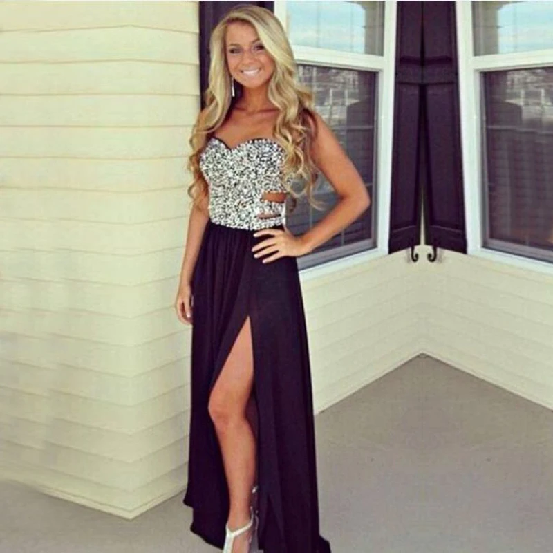 

Vestido Longo backless 2018 Special Occasions Women Elegant Party Charming Black Crystal Long Prom gown sexy bridesmaid dresses