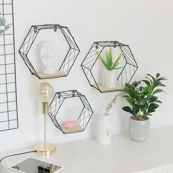 

Ins Nordic Minimalist Black Hexagon Iron Racks Wall Multifunctional E1L7 Wall Decoration Wall Bedroom Hanging Room Shelf I6S6
