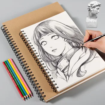 

Retro Spiral Coil Sketchbook Kraft Paper Notebook Sketch Painting Diary Journal Student Note Pad Book Memo Sketch Pad