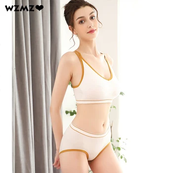 

Fashion Women Bra Panties Set Wire Free Sports Bra Set Elastic Cross Beauty Back Bralette Active Bra Seamless Modal Underwear