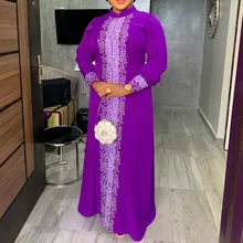 Винтажное фиолетовое вечернее платье с цветочным принтом и длинным рукавом для женщин, Ретро стиль, весна-осень, арабское Африканское женское Элегантное Длинное Платье Макси