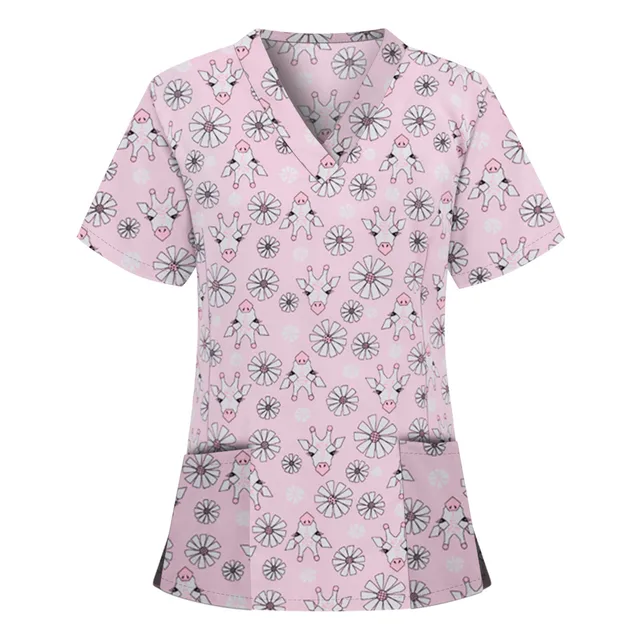 v neck scrub tops Cartoon Dogs Nurse Uniform  medicoal uniforms engineered print piece cut Pet Store Working Uniform Blouse A50 PK