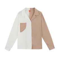 Match color shirt female V collar bottom shirt early spring 2020 new long sleeve shirt western style shirt tide Match color shirt female V collar bottom shirt early spring 2020 new long sleeve shirt western style shirt tide