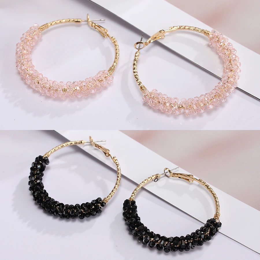 

1pair Gorgeous Shining Crystal Handmade Hoop Ear Rings Circle Big Luxury Hobo Earrings Gold For Women Ladies Girls Party Jewelry