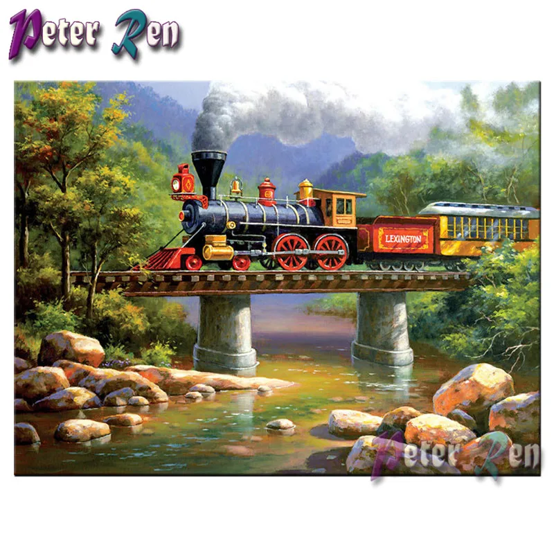 5d алмазная картина поезд на мосту Алмазная вышивка квадрат/Круглая Мозаика