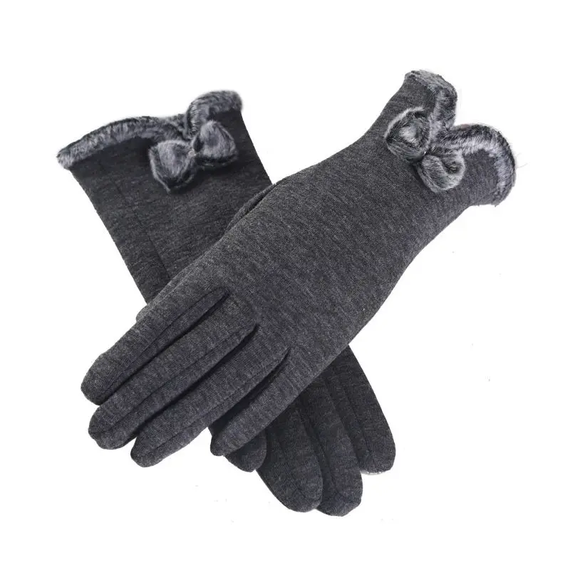 gray Модный бант Guantes, зимние милые плюшевые перчатки с бантом для девочек, кашемировые перчатки Luvas, толстые теплые женские митенки, перчатки - Цвет: gray