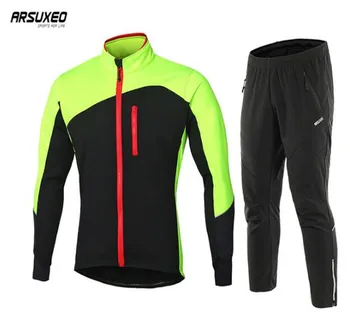 

ARSUXEO Men Winter Cycling Jacket Set Windproof Waterproof Thermal Sportswear Bicycle Pants Trousers Bike Suits Clothing