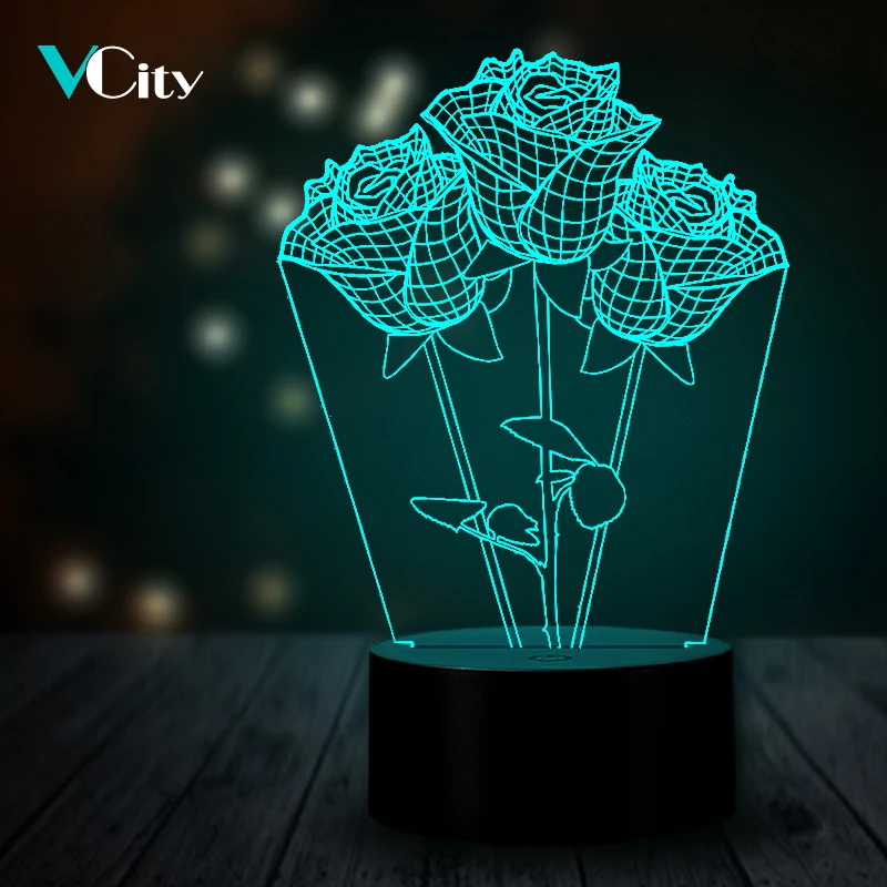 Ночсветильник VCity 3D с подсветкой светодиодная лампа в виде Розы USB изменение