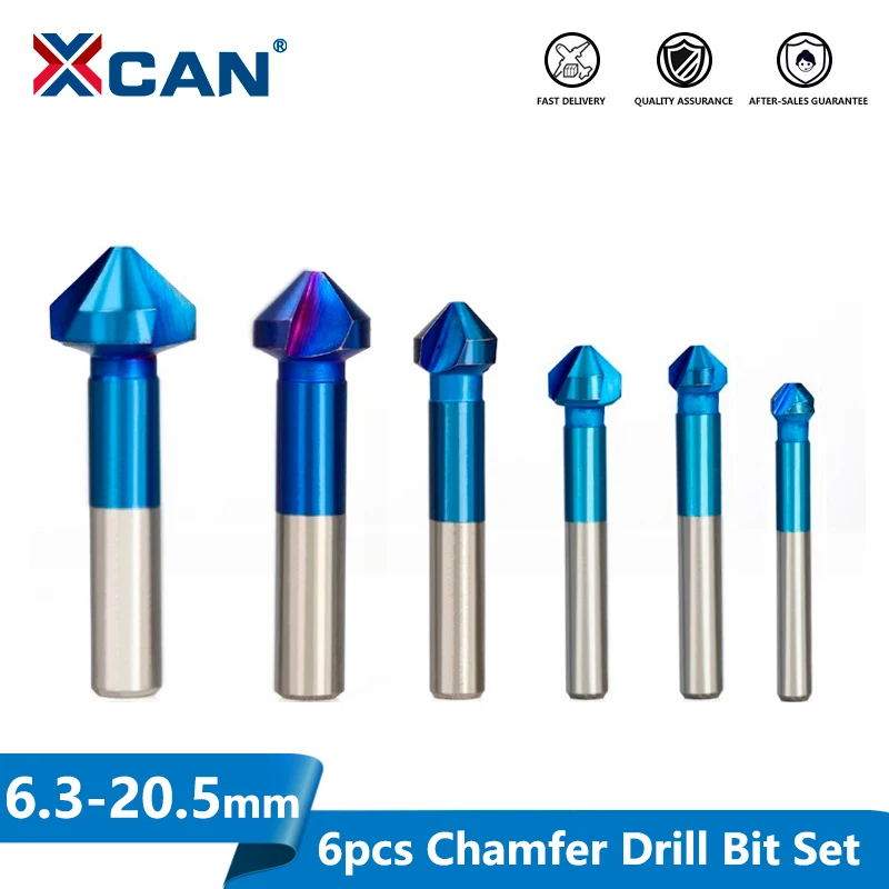6PCS 3-Flute HSS Countersink Chamfer End Mill Drill Bits Cutting Tool 6.3-20.5mm