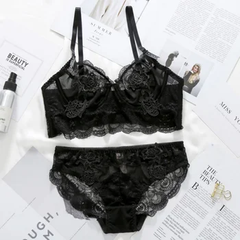 

Women Lace Embroidery Floral Bras + Onesize Lace Underwear Brief Suits Sexy Push Up Bras Sets QHAG