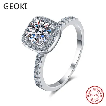 

Geoki Passed Diamond Test 0.5-2 CT Perfect Cut Moissanite Party Ring 925 Sterling Silver Classic Square Rings Luxury Jewelry