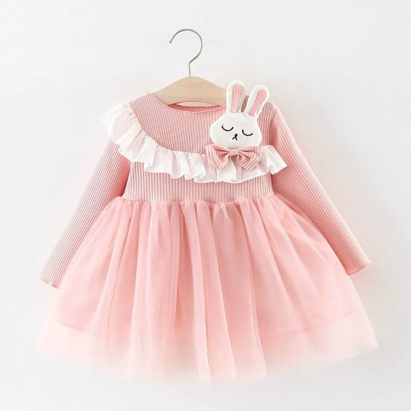 

6Baby Girl Dress Long Sleeve Toddler Dress Rabbit Design Mesh Dress Autumn Spring Baby Girls Clothing Princess Pageant Dresses