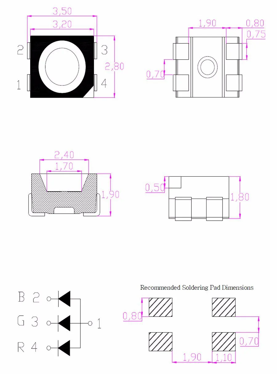 100 шт. SMD LED RGB диод 3528 5050 1206 Alto Brilho многоцветный Diod яркость красный зеленый синий|smd
