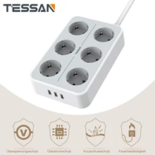 

TESSAN Wall Mounted USB Power Strip Overload Protector with 2 Meters Cable, 3 USB Ports and 4/6/8 AC Outlets for Home, Office