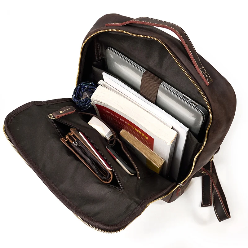 Men's Genuine Leather Travel Backpack, Accommodates