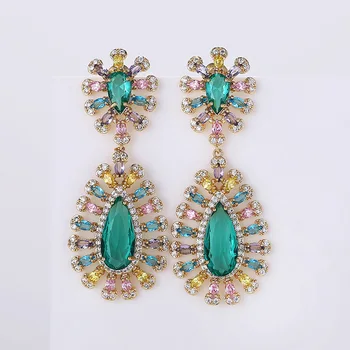 

Luxury Vintage Water Drop Shaped Inlay Colorful Zircon Drop Earrings Brazilian Style