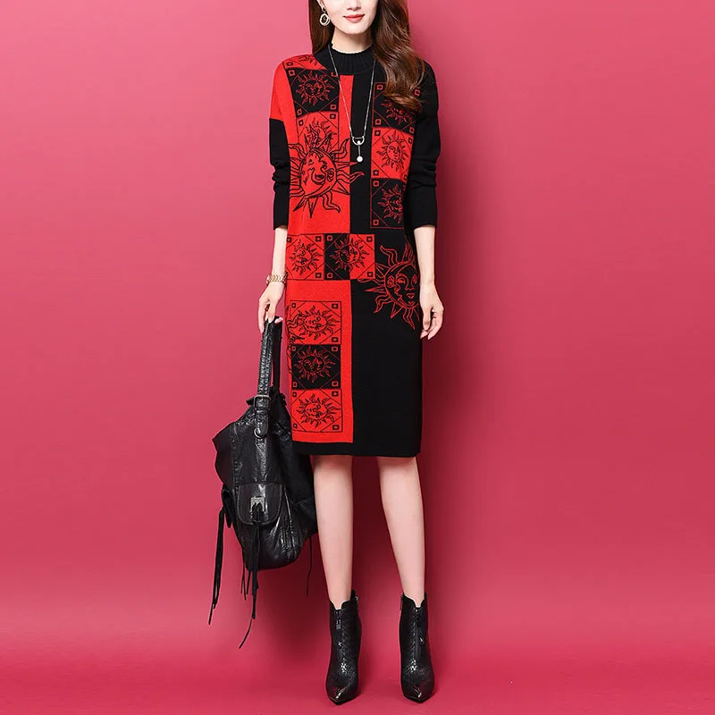 

Europe And America han ban kuan Loose And Plus-sized Autumn And Winter Dress Women's Mid-length Elegant-Style Base Knitted Skirt