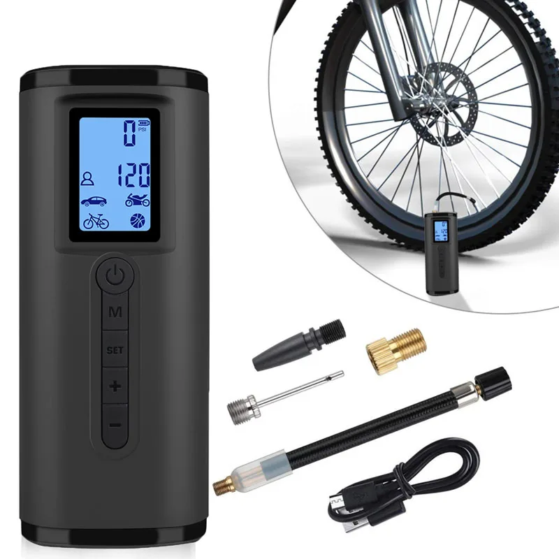 BICI-E Bicicletta Elettrica Pneumatico COMPRESSORE AD ARIA POMPA MINI USB WIRELESS GONF. 