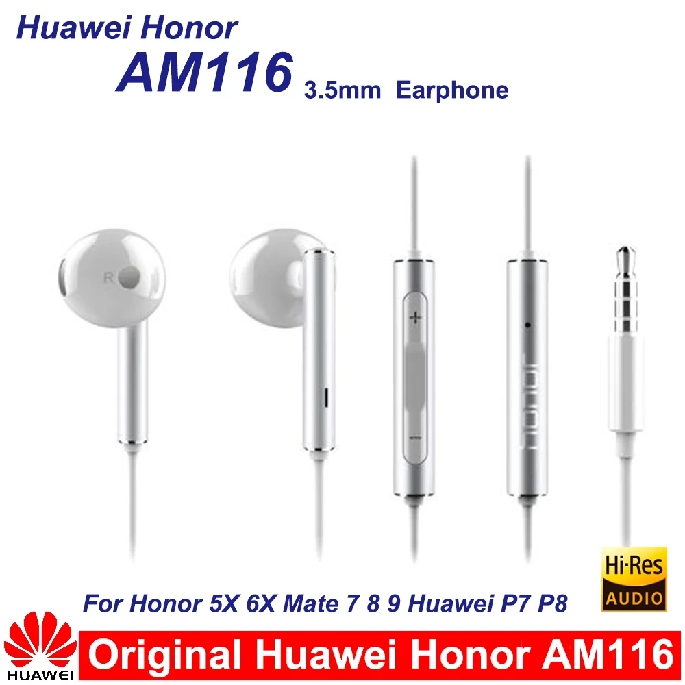 Для Huawei 3 5 мм наушники Honor AM116 гарнитура с микрофоном для HUAWEI P7 P8 P9 Lite P10 Plus 5X 6X Mate 7 8 9