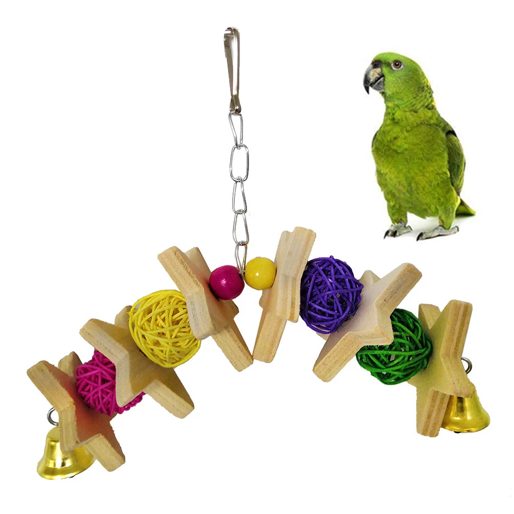 6Pcs Pet Bird Bell Ball Rope Swing Hanging Cage Ladder Play Chew Toys
