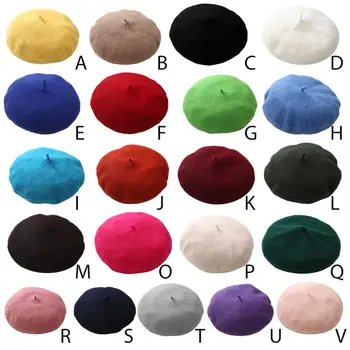

Fashion Korean Women Girls Vintage Beret Cap Solid Color Winter Warm Hat Lady Female Casual Stretch Painter Hat 21 Styles