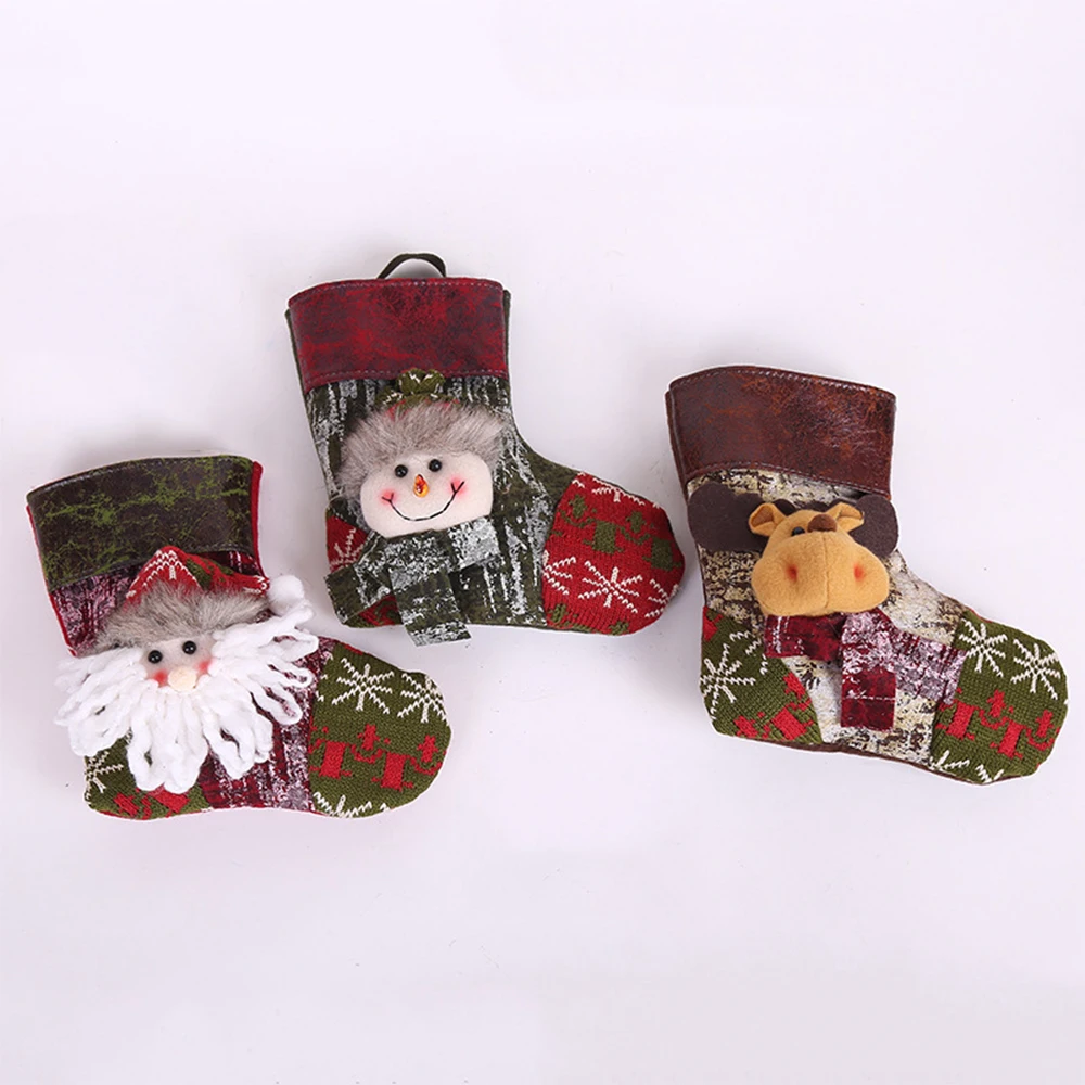 Мини-носок Санта Клаус Конфеты подарочные сумки носки рождественские чулки Рождественская елка висячие украшения Дети конфеты мешок - Color: 3PCS W