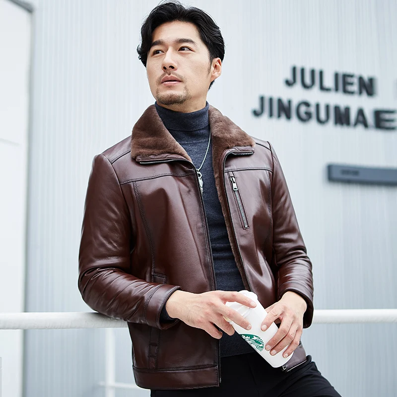 

Genuine Leather Winter Jacket Sheepskin Coat for Men Real Wool Fur Liner Warm Jackets Chaqueta Hombre MY1803