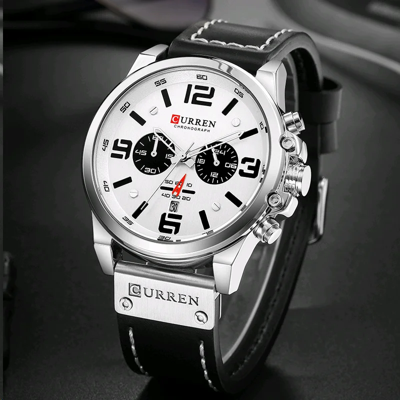 CURREN-reloj analógico con correa de cuero para hombre, accesorio de pulsera de cuarzo resistente al agua con calendario, complemento masculino deportivo de marca de lujo con diseño militar y estilo informal, 8314 - Imagen 3